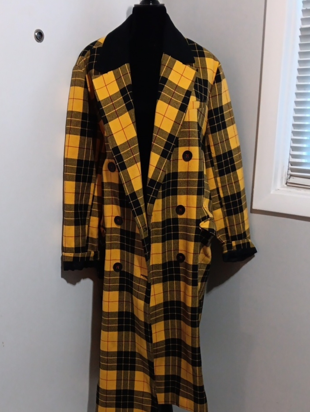 Topshop Yellow and Black Plaid Coat with Red Accent